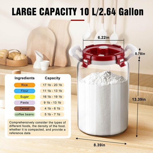 LIFEHIM Premium 2.6 Gallon Glass Flour Storage Container with Airtight Lid - Large 13 lb Capacity, BPA-Free Canister for Flour, Sugar, Rice & Pantry Organization