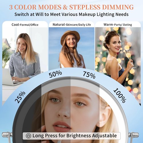 FUNTOUCH 30X/1X Wall Mounted Lighted Makeup Mirror, 5000mAh Rechargeable 9" Double Sided Magnifying Bathroom Mirror, 3 Color Modes Touch Dimmable Extended Arm 360 Rotation with Adapter,Chrome