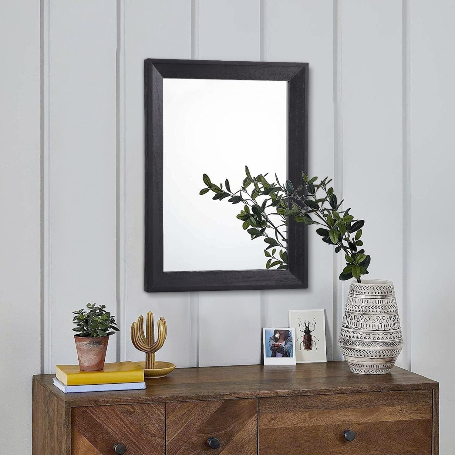 AAZZKANG Black Rectangle Wall Mirror - Decorative Wood Framed Design for Bedroom, Bathroom & Entryway