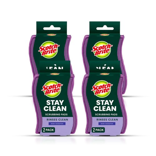 Scotch-Brite Dobie Stay Clean Scrubbers, Non-Scratch Dual-Sided Dish Sponges with Absorbent Cloth Side, Odor Resistant Scrubbing Pads for Dishes and Household Cleaning, 8-Pack