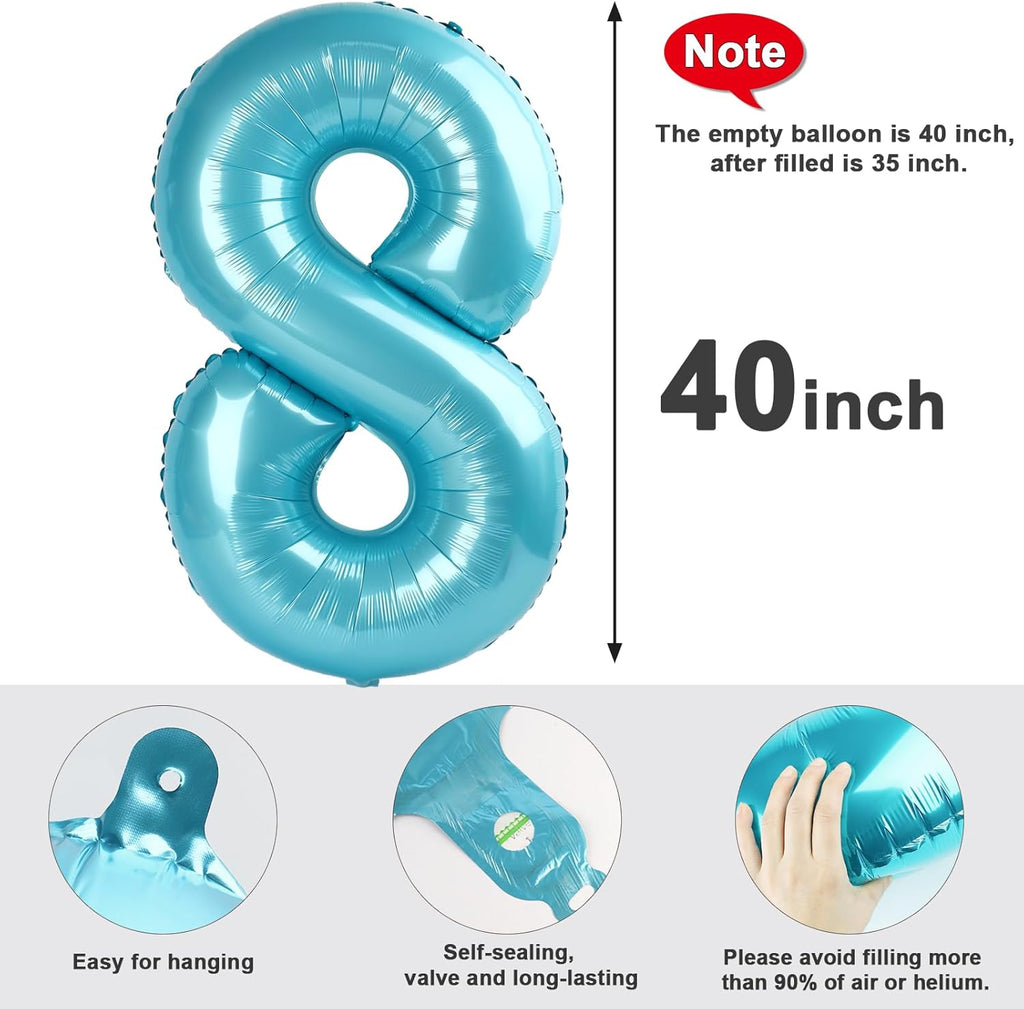 Pastel Blue 40-Inch Number 8 Balloon by [Brand Name] - Perfect for 8th Birthday Parties & Celebrations