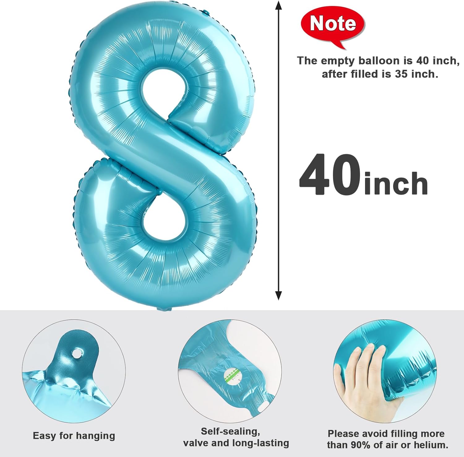 Pastel Blue 40-Inch Number 8 Balloon by [Brand Name] - Perfect for 8th Birthday Parties & Celebrations