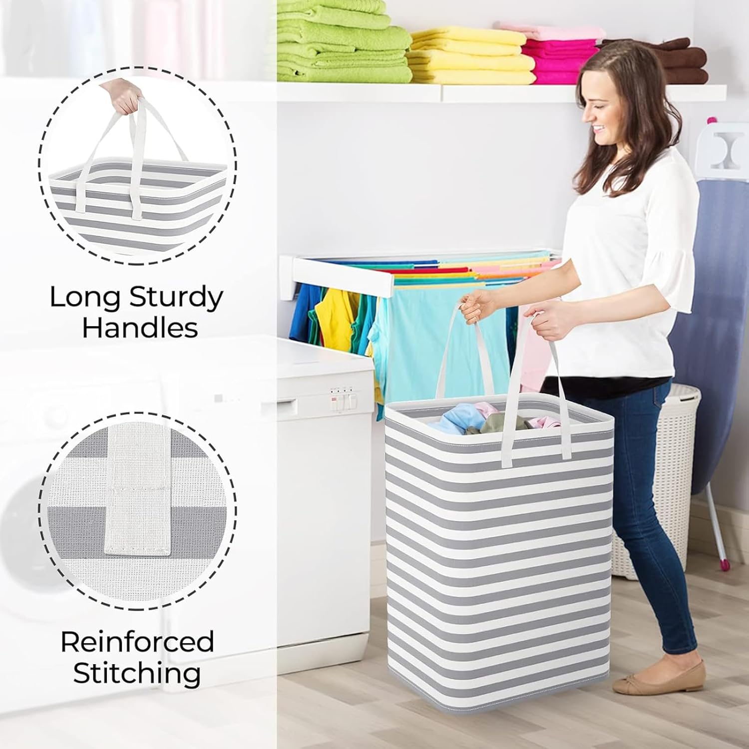 Regine Switzerland Large Collapsible Laundry Hamper - Waterproof Freestanding Basket with Easy Carry Handles | 75L Gray Storage Solution for Bedroom, Bathroom, College Dorm