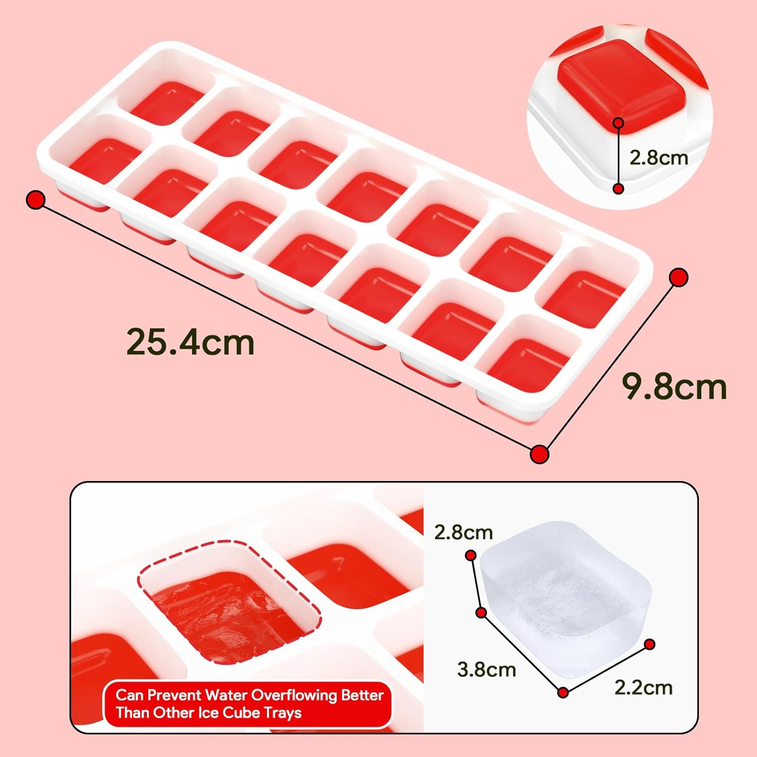 Airabc Silicone Ice Cube Trays - Easy-Release 14-Cube Design with Removable Lid | BPA Free & Stackable