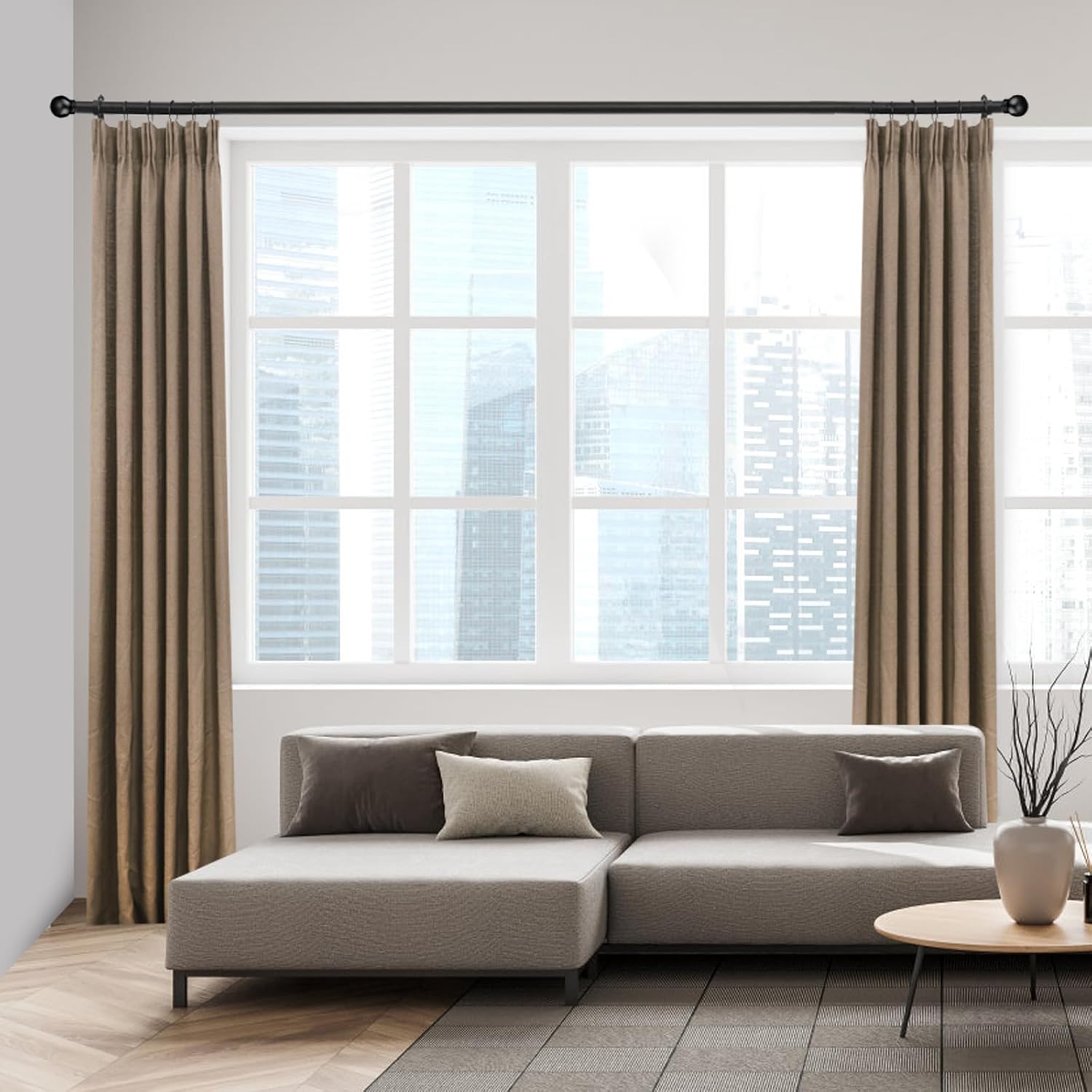 Max Adjustable Curtain Rods by [Brand Name] - Fits Windows 16 to 150 Inches | Black, 6/8" Diameter