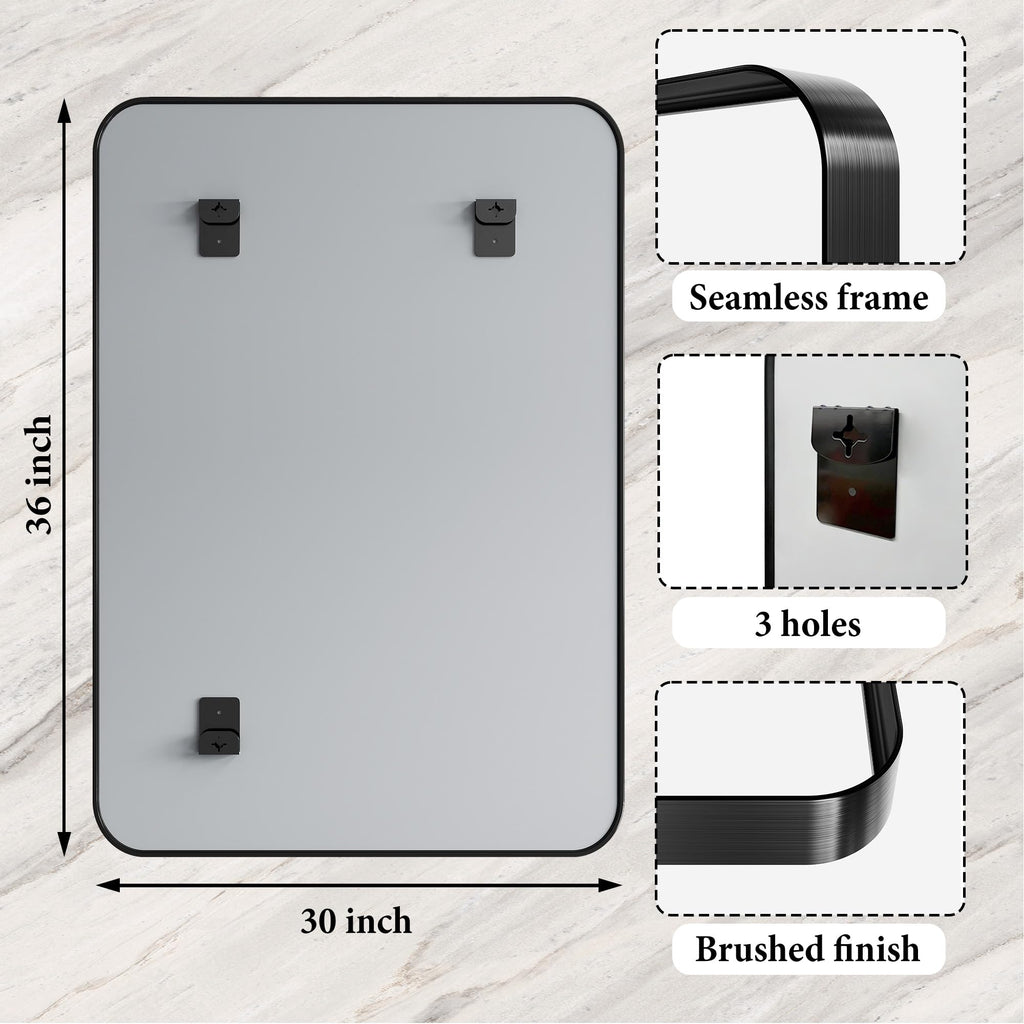 30x36 Inch Black Metal Framed Bathroom Mirror for Wall, HD Tempered Glass, Vanity Mirror for Over Sink, Anti-Rust Aluminum Alloy Mirror, Farmhouse, Horizontally or Vertically Hanging
