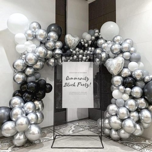 Awenztech Metallic Silver Balloon Arch Kit - 120pcs Chrome Latex Balloons for Weddings, Baby Showers & Parties