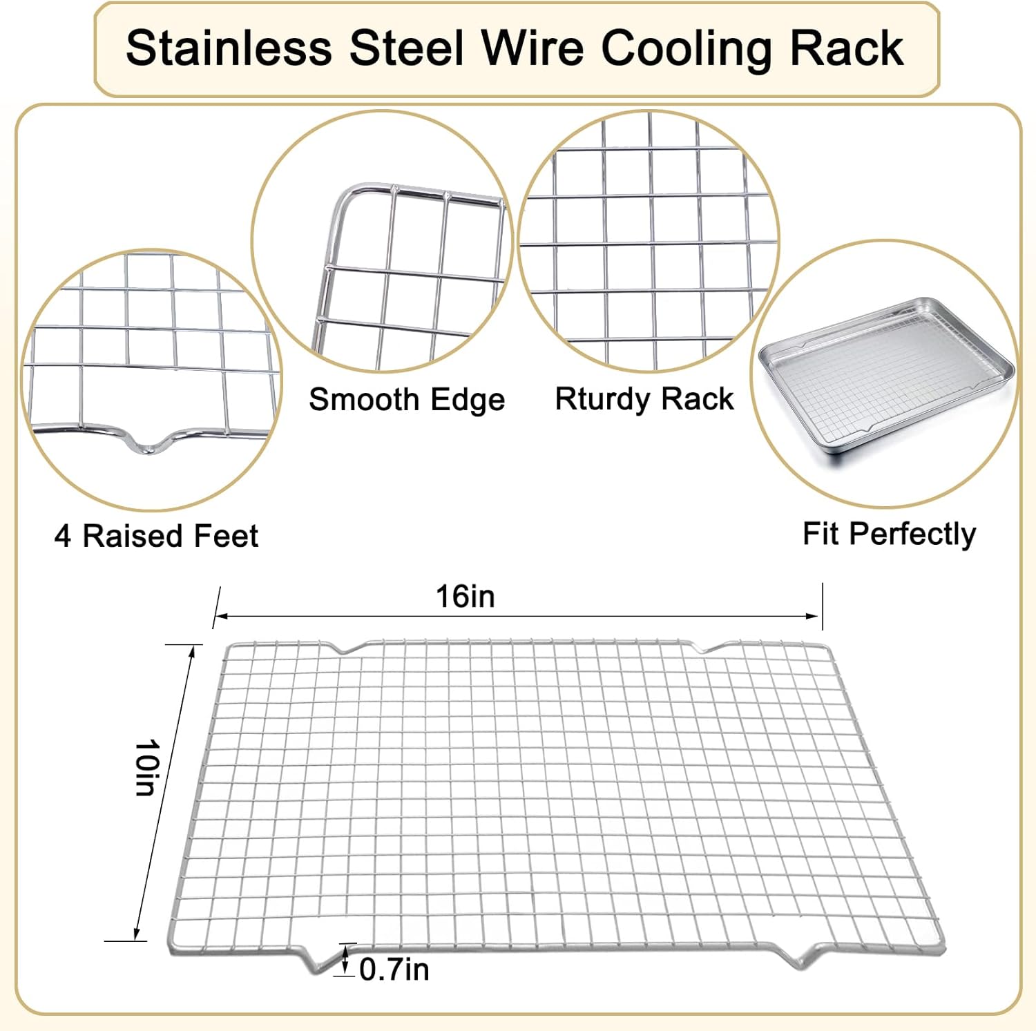 Regine Switzerland Cooling Rack Set - 10" x 15" Stainless Steel Cookie Racks with Cleaning Brush