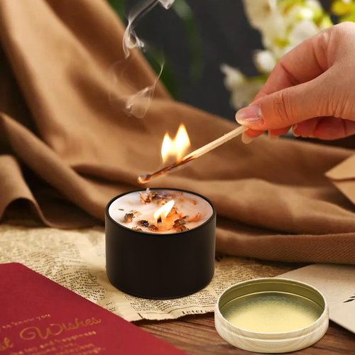 YJHSS 8oz Black Candle Tins with Metal Wood-Grain Printing Lids, 24-Pack Candle Jars for Making Candles, Empty Candle Tins for Making Candles, Bulk 8 oz Candle Containers Candle Vessels