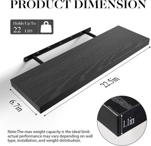 BAYKA Floating Wall Shelves - 22.5 Inches Black Organizer for Bathroom, Bedroom & Living Room | 22 lbs Capacity