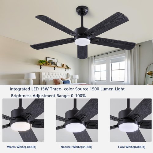 QUTWOB 52" Ceiling Fans with Light and Remote,Farmhouse 5 Blades Quiet Reversible DC Motor Ceiling Fans for Modern Indoor/Outdoor/Patio/Living Room/Bedroom(Black/Walnut)