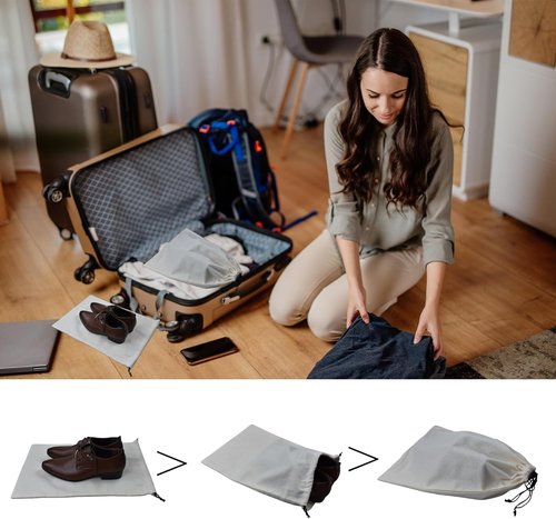 GONGKANGYUAN Shoe Bags for Travel - Flannel Drawstring Pouch for Men & Women | 2 Pack