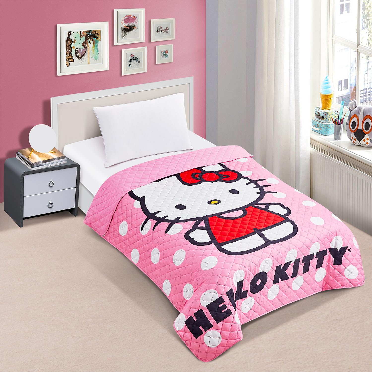 Hello Kitty Bedspread Twin Set for Kids - Bundle with a Quilted Bedspread for Twin Bed and More | Hello Kitty Bedding Set for Girls