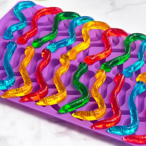 HKUCFTT Large Gummy Bear and Worm Molds Silicone, Food-Grade Non-Stick Candy Molds Fruit Snack Molds BPA-Free with 2 Droppers & 1 Cleaning Brush, Set of 4