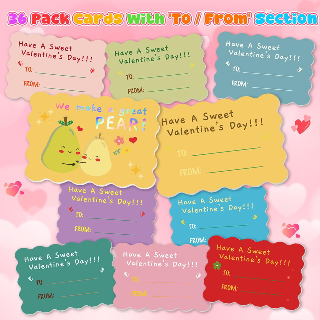 36 Pack Valentines Day Cards for Kids School, Gold Foil 4.7x3.2in Cute Classroom Cards with Envelopes & Stickers, 9 Fun Designs for School Exchange, Perfect for Kids, Friends, and Valentine’s Day Parties