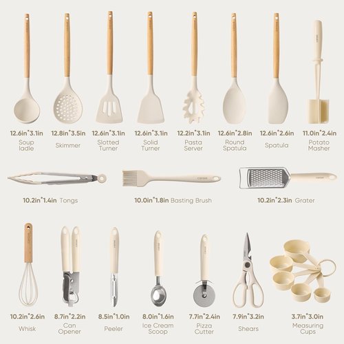 CAROTE 22-Piece Silicone Cooking Utensils Set - Heat Resistant Kitchen Gadgets | Spatula, Turner, Whisk, Tongs