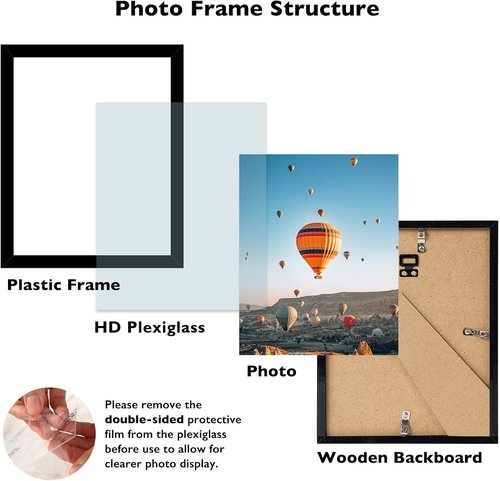 JCJMY Picture Frame - 8.5x12 Black Wall Hanging or Tabletop Display | Shatter Resistant Plexiglass