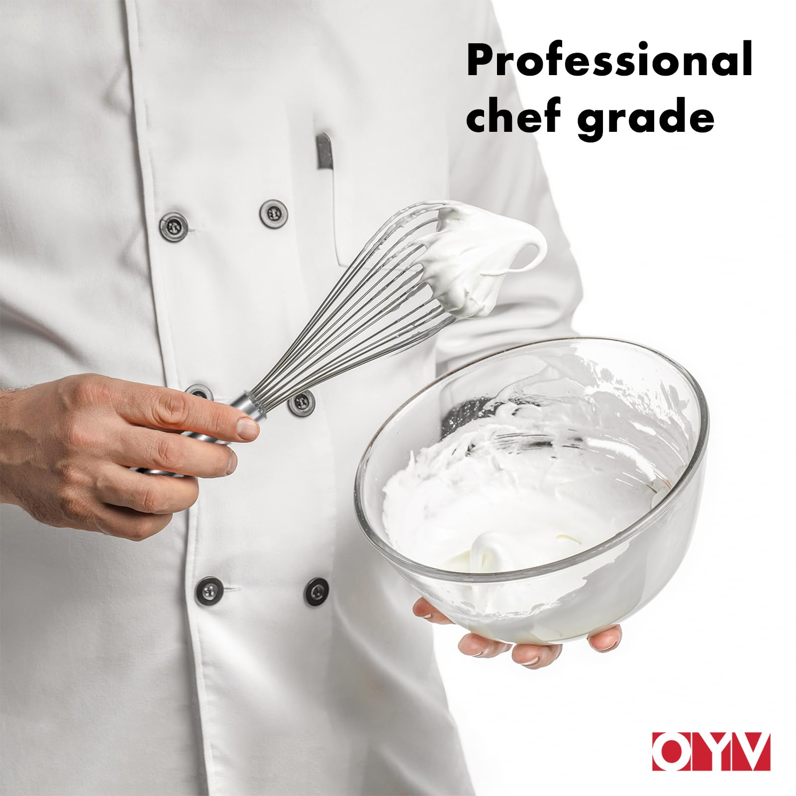 OYV 12" Whisk for Cooking, Ergonomic Handle, Dishwasher Safe 18/10 Stainless Steel Whisk, Professional Kitchen Wire Whisk, Perfect for Blending, Whisking, Baking, and Beating
