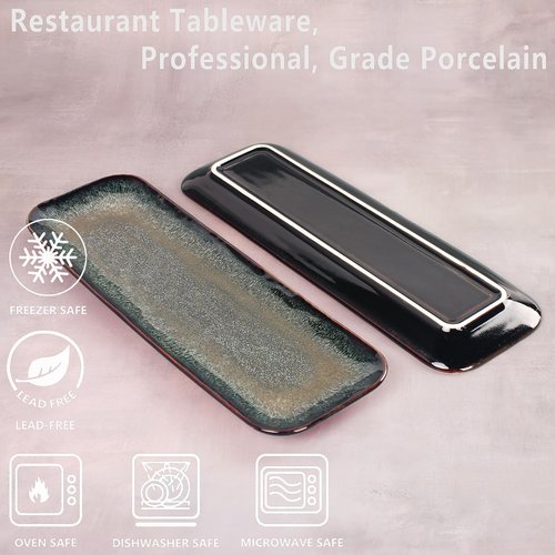 LIUYWYHCF Ceramics Long Olive Plate, 16 Inch Serving Platters, Sushi Cookies Tray Set of 4, for Sushi, baguette, Snacks, Appetizers, Dessert, Dishes Decoration, Entertain Guests, Dishwasher Safe