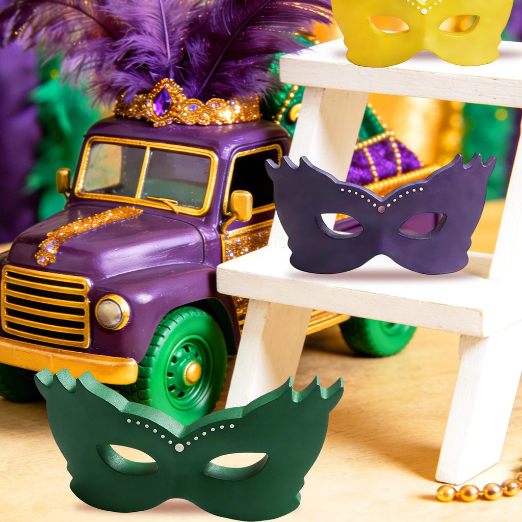 SNILOAW 3PCS Mardi Gras Mask Decorations Wooden Mask Table Sign Mardi Gras Centerpiece Block Mardi Gras Tiered Tray Tabletop Decor for Office, Dining Room Masquerade Party