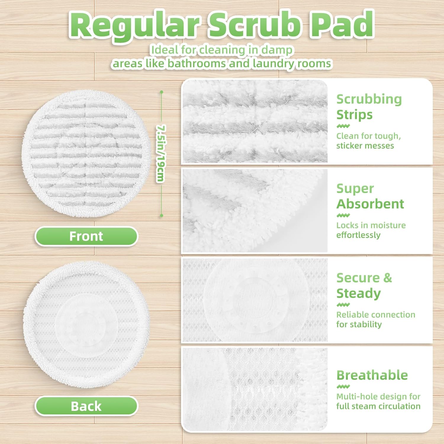 Shark Steam Mop Replacement Pads - 8 Pack Dirt Grip Soft Scrub Washable Pads for All Sealed Hard Floors | Part XKITP7000