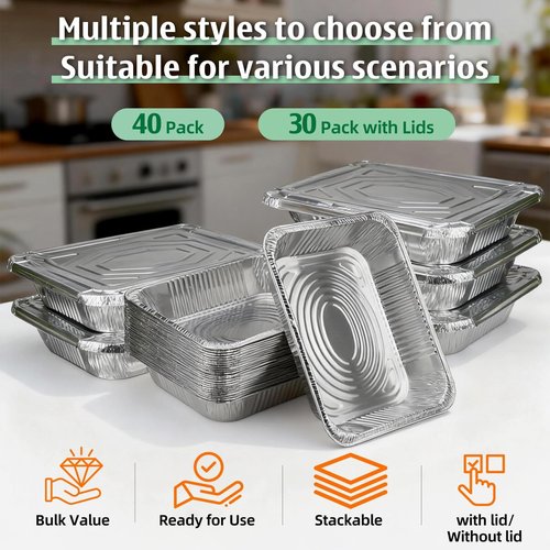 9x13 Inch Aluminum Pans Disposable- 40 Pack,Half Size Aluminum Foil Pans,Deep Tin Foil Pan,Disposable Baking Pans Great for Cooking,Heating, Storing, Prepping Food,Steam Table Deep Trays,Oven-Safe