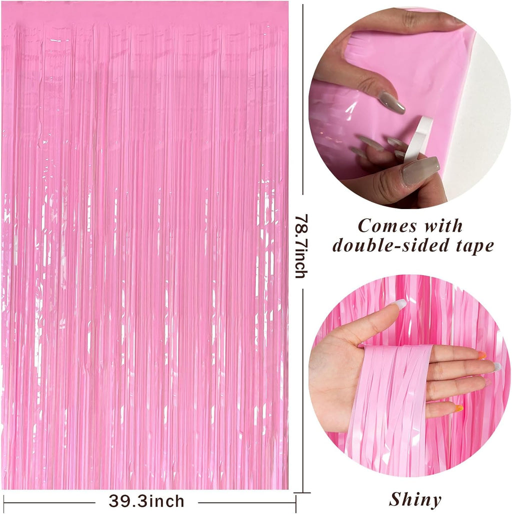 Skiennix Pink Foil Fringe Backdrop Curtains - Vibrant Party Streamers for Birthdays & Graduations