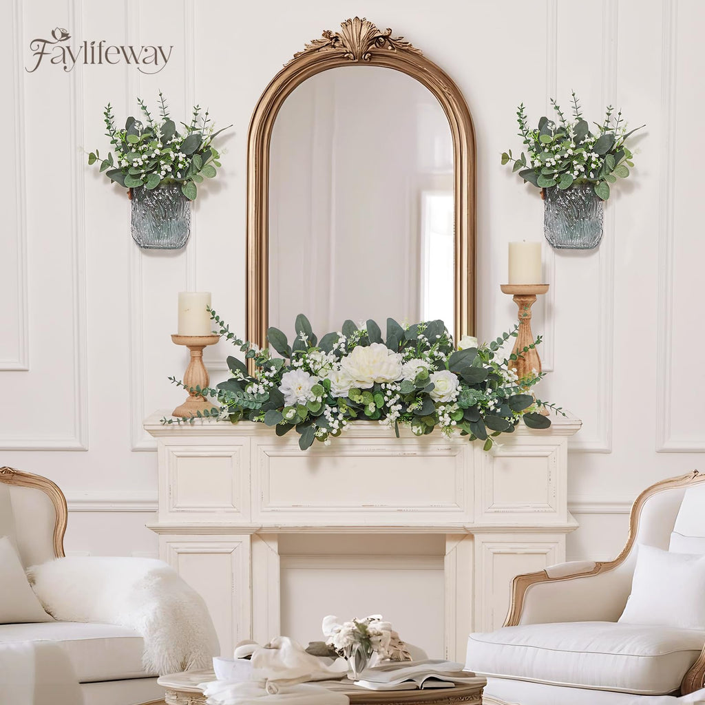 Faylifeway 120 Pcs 4 Kinds Mixed Eucalyptus Greenery Stems, Baby Breath Flowers Artificial Bulk and Greenery Stems for DIY Bouquets Wedding Home Floral Decor