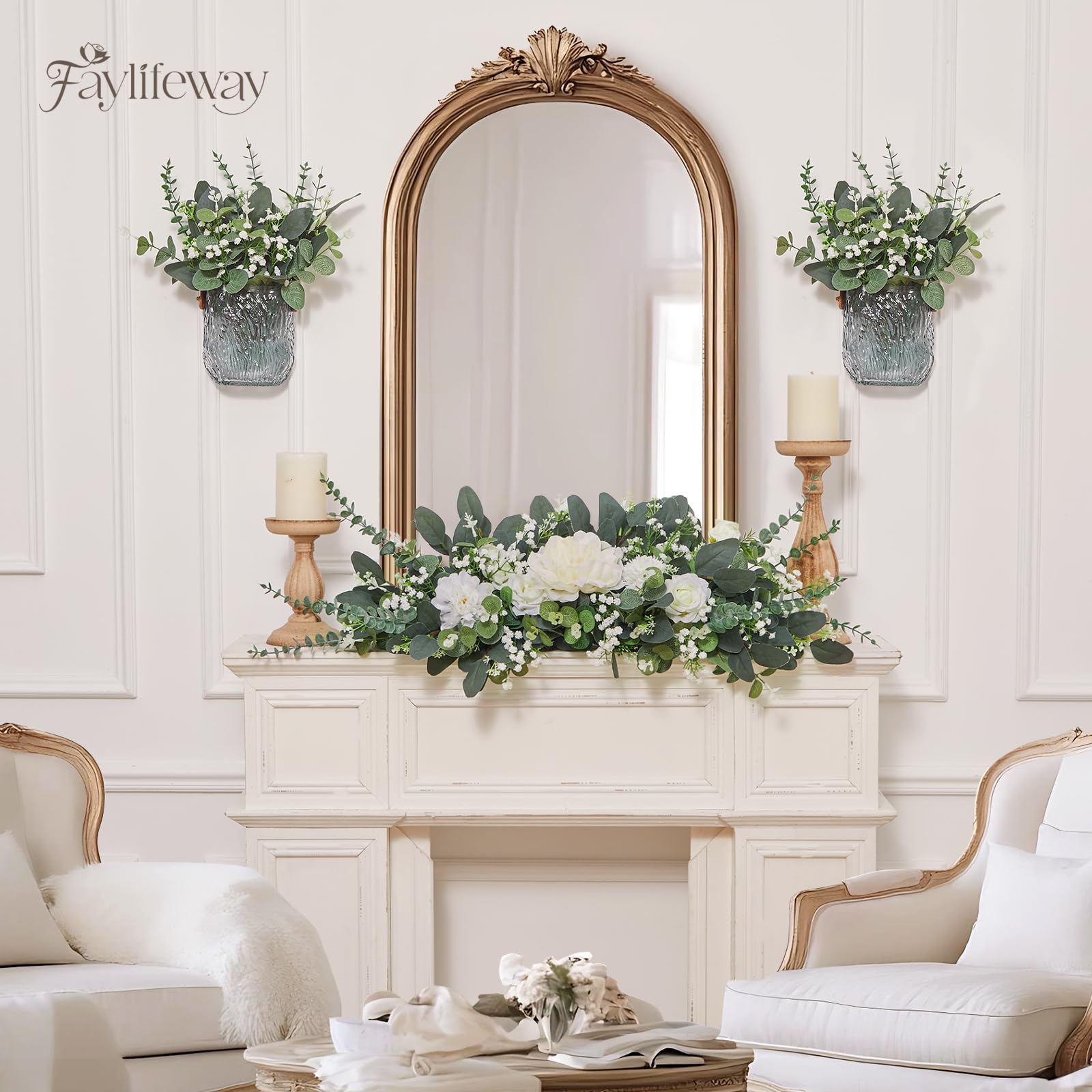 Faylifeway 120 Pcs 4 Kinds Mixed Eucalyptus Greenery Stems, Baby Breath Flowers Artificial Bulk and Greenery Stems for DIY Bouquets Wedding Home Floral Decor
