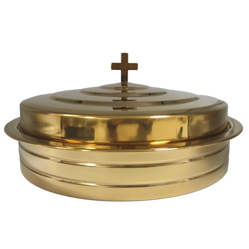 Communion Holy Wine Serving Cup Tray with Cover, Stainless Steel Brass Color Communion Tray Set with 160pcs Disposable Cups for Churches Supplies