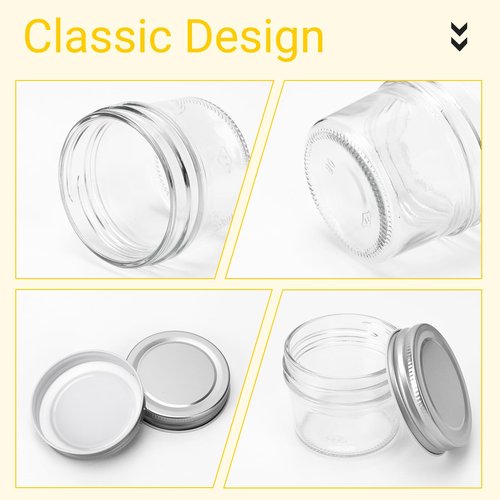 CycleMore 40 Pack 4oz Clear Mason Jars With One Piece Silver Lids, Mini Glass Canisters, Spice Bottles, Canning Jars for Honey, Jam, Jelly