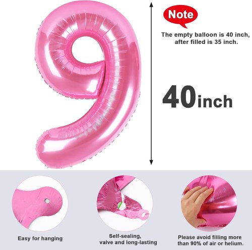 40 Inch Pink Number 9 Balloon - Perfect for Birthday Parties, Engagements, Weddings & Graduations