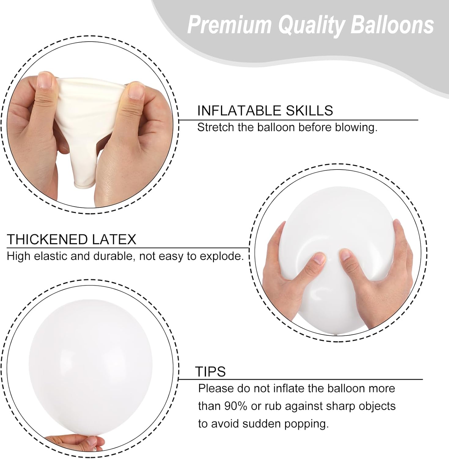 RUBFAC White Balloons - 135pcs in Various Sizes (5-18 Inch) for Wedding, Birthday, and Baby Shower Decor