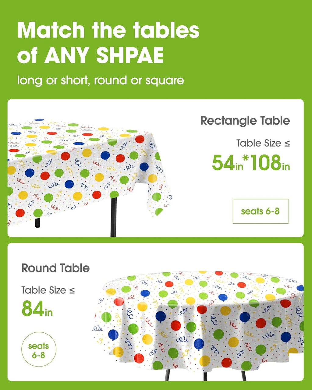 Pureegg Disposable Plastic Tablecloths - 54 x 108 Inch, Leakproof & Sturdy for Birthday Parties & Picnics