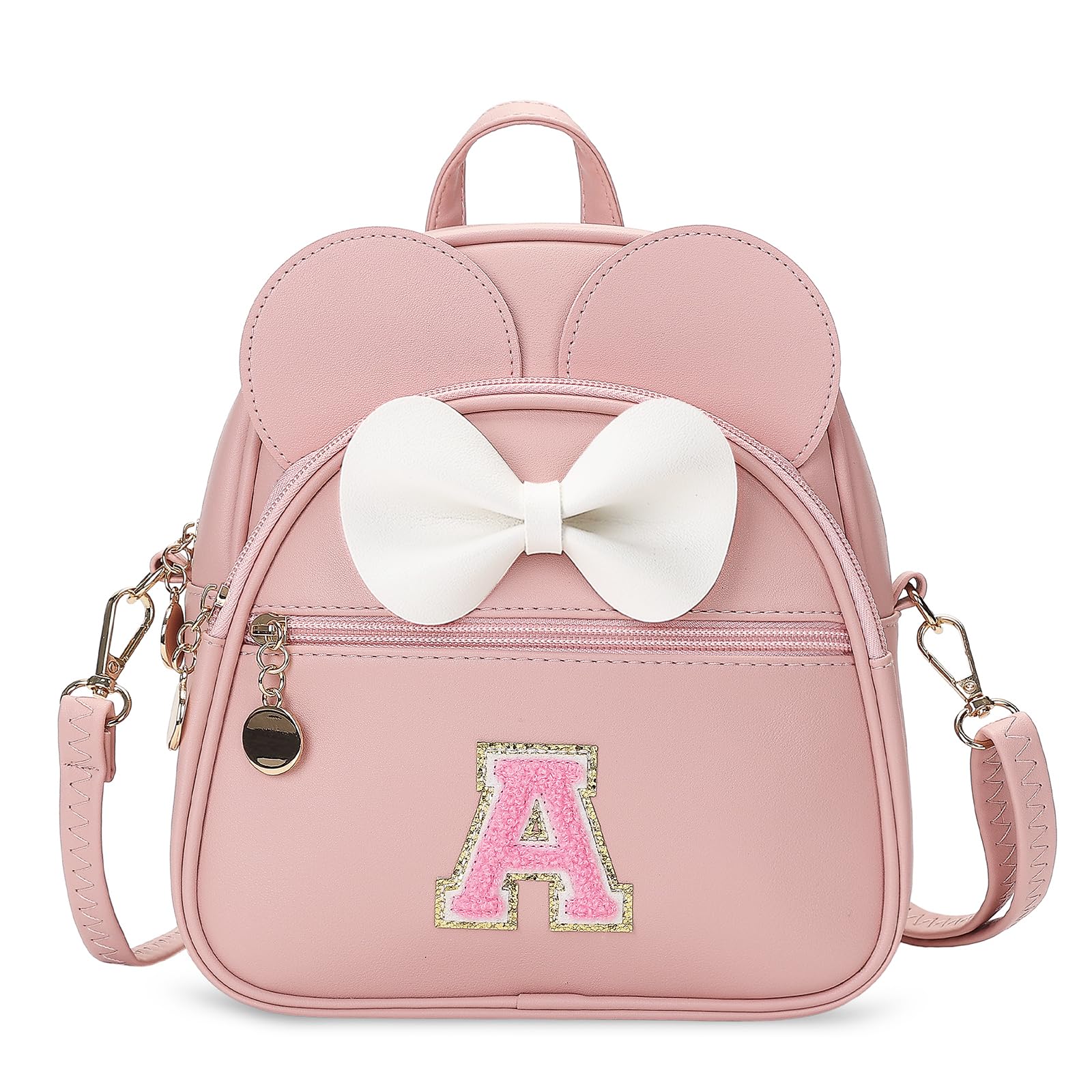 VLJTM Birthday Gift for 2 3 4 5 6 7 8 9 10 Year old Girls Personalized Initial Toddler Mini Backpack Purse for Kids-Pink-A