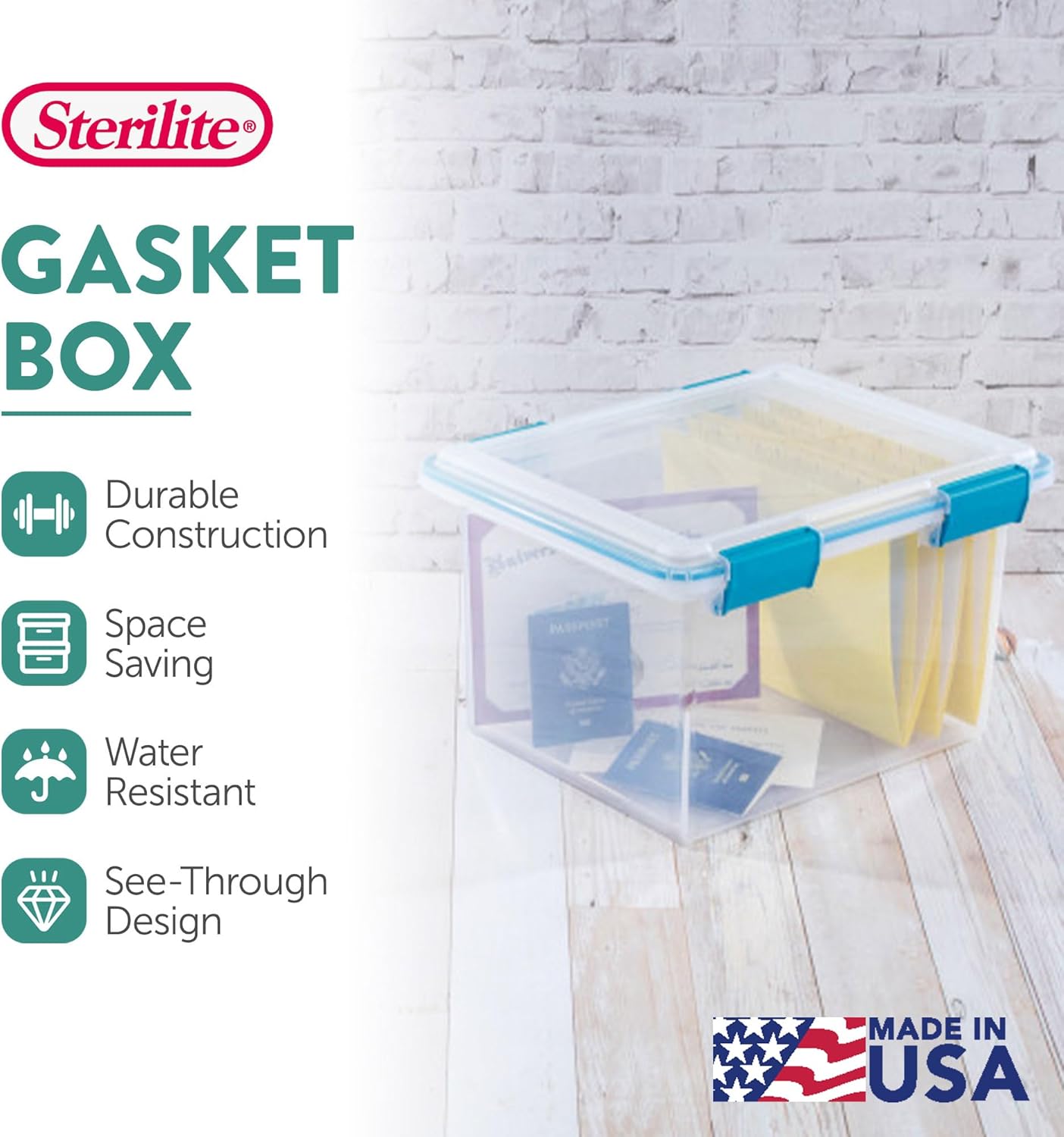 Sterilite 4-Pack Gasket Box | Weather-Resistant Storage Bins with Latching Lids - 32 Quart Heavy-Duty Organizers
