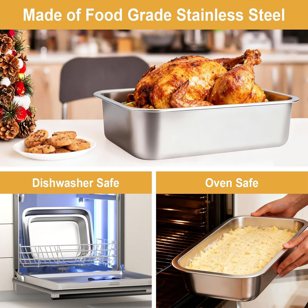 Regine Switzerland 4-Inch Deep Lasagna Pan Set - 2 Pack Stainless Steel Baking Pans with Lids | 7.4QT & 5.1QT Roasting Dishes