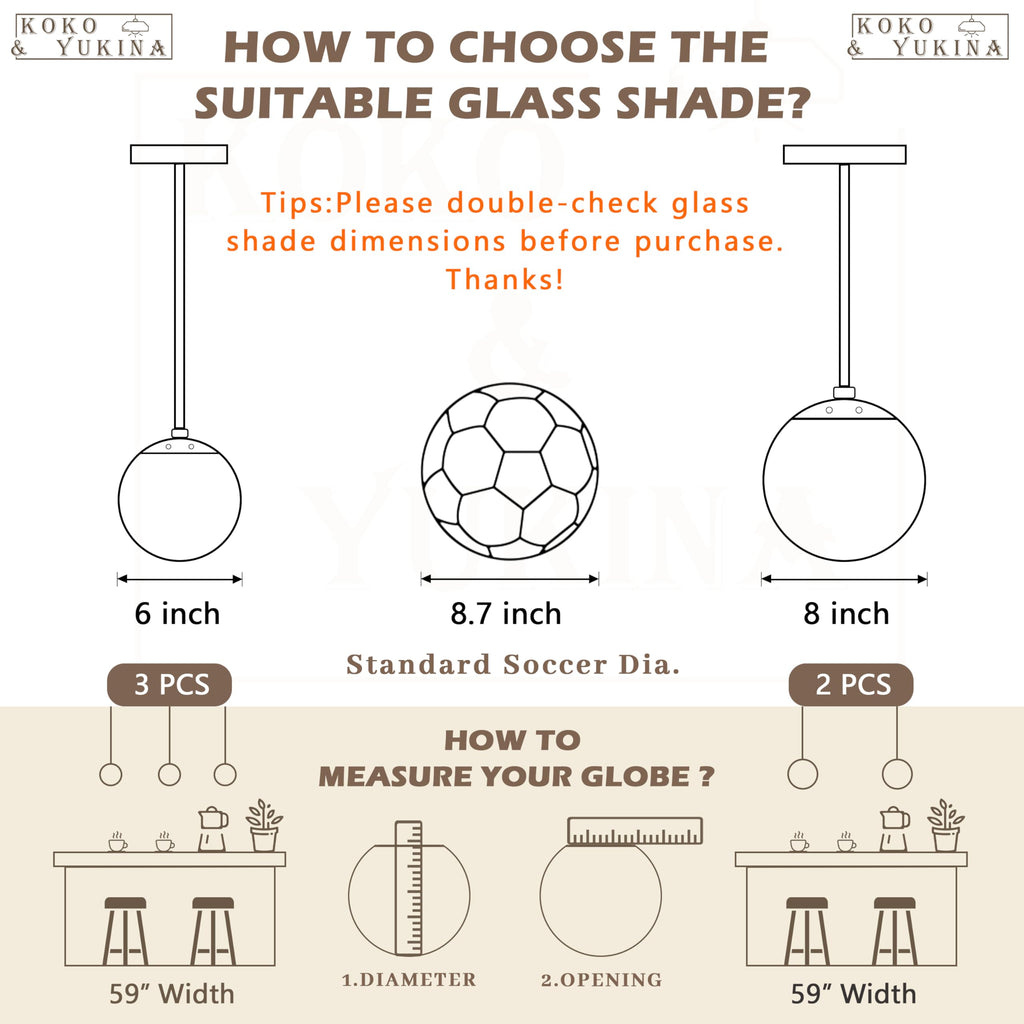 KoKo&Yukina 6 Inch Milk White Glass Globes Shade Frosted Replacement Glass Shades - 2.67" Fitter Opening - Lighting Fixture Replacement