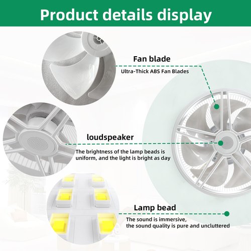 Low Profile Ceiling Fan with Light, Enclosed Bladeless Ceiling Fan, Bluetooth Speaker, 6 Speeds Reversible, Stepless Dimming, Smart Flush Mount Ceiling Light for Bedroom, Kids Room and Living Room 22"