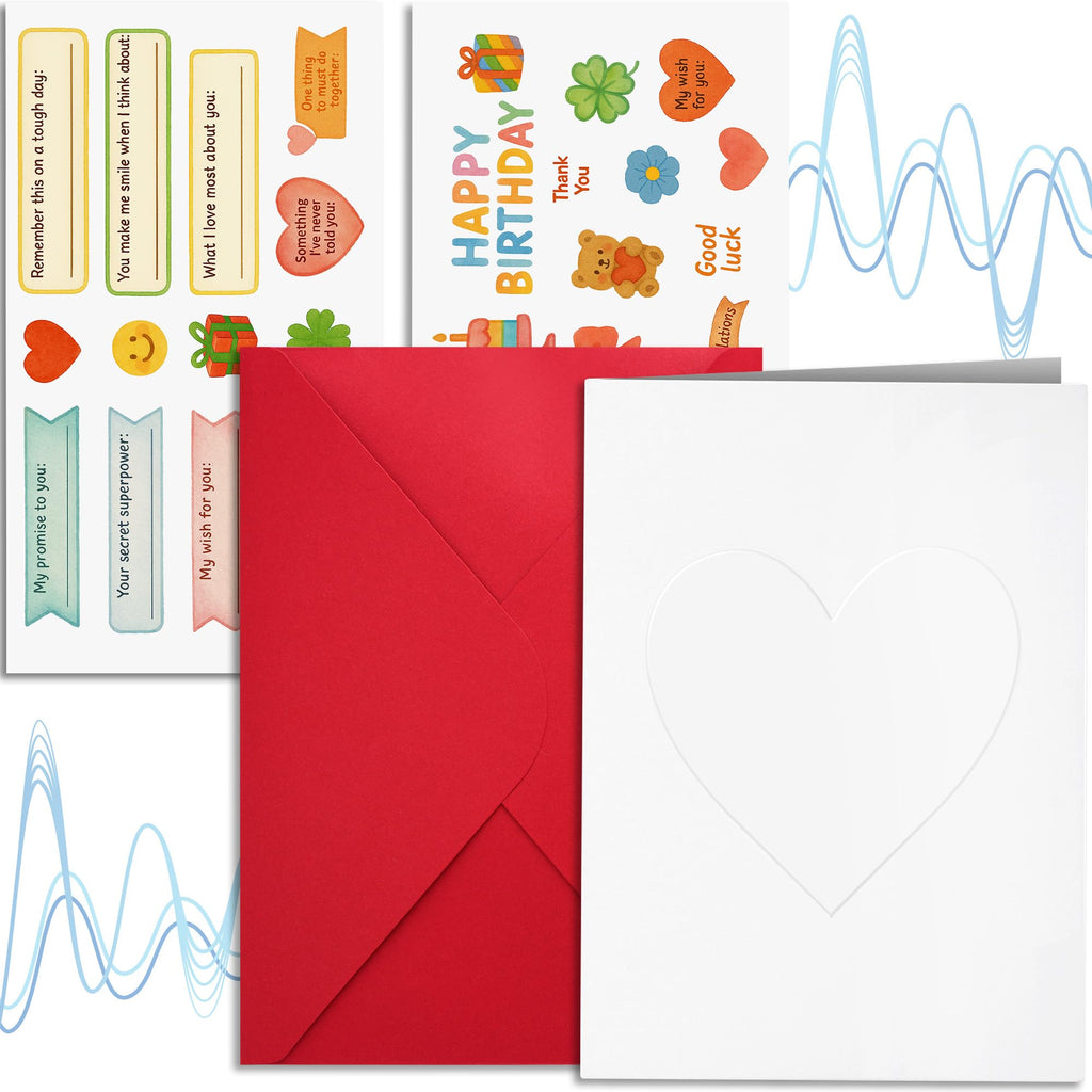 Top Life Recordable Greeting Card - Unmatched 60-Second Custom Voice Message - Embossed Heart Cover and Sticker Sheets - DIY Talking Card with Red Envelope for Birthday, Wedding, Anniversary