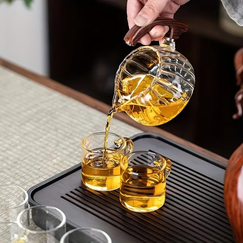 Lazy Kungfu Magnetic Tea Pot, Semi Automatic Glass Teapot, Lazy Kungfu Drip Teapot, Magnetic Attraction Water Rotating Cover Bowl Suitable for Home/Office Reception Tea Set (Red Maiden)