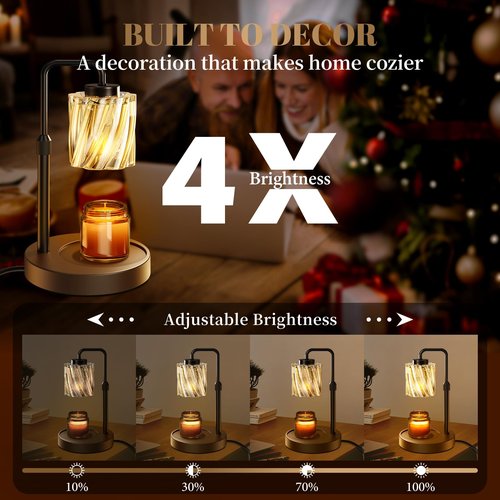 WarmEmbrace Candle Warmer Lamp with Adjustable Height& & Timer Dimmable Light, Gifts for Mom Women, House Warming Gifts New Home Bedroom Decor, Wax Melt Warmer for Jar Candles with 2 Bulbs/Black
