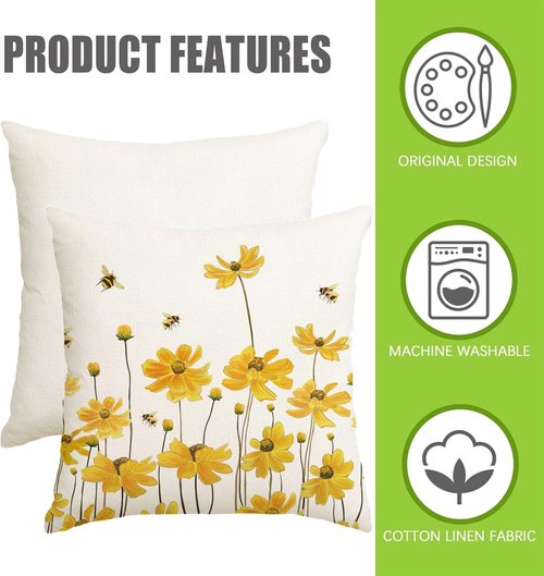 ARGOOFG Summer Outdoor Pillow Covers18X18 Set of 2 Waterproof Daisy Throw Spring Decorative Farmhouse Cousion Case for Patio Furniture Garden Home Sofa Couch Yellow (Yellow, 18" x 18" (Pack of 2))