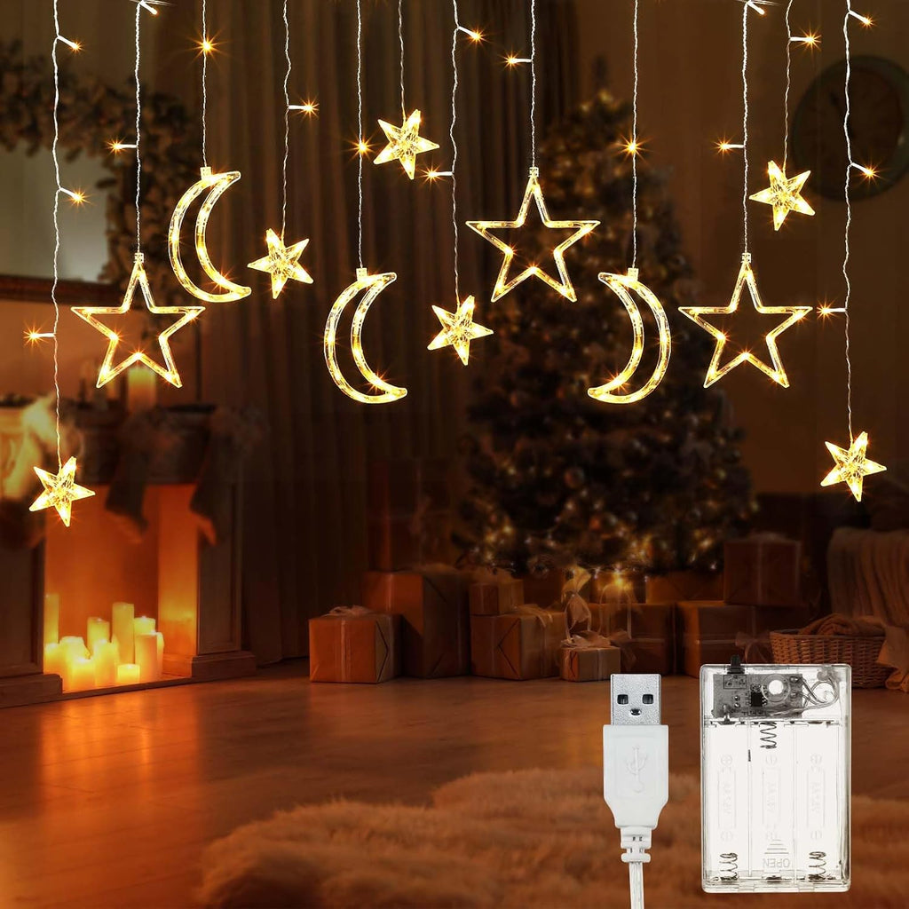 Riakrum LED Star and Moon String Lights - 11.48 ft Warm White Fairy Lights for Bedroom | Waterproof Decor