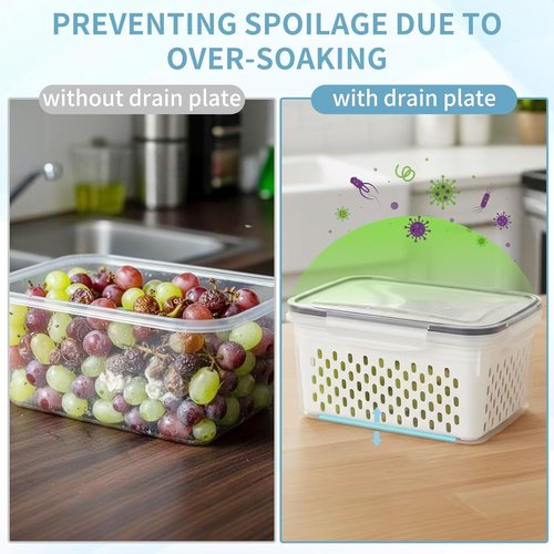 Grape Container Set by [Brand Name] - Leakproof Produce Storage with Removable Colander | 3PCS (0.9Qt - 13.5Qt)
