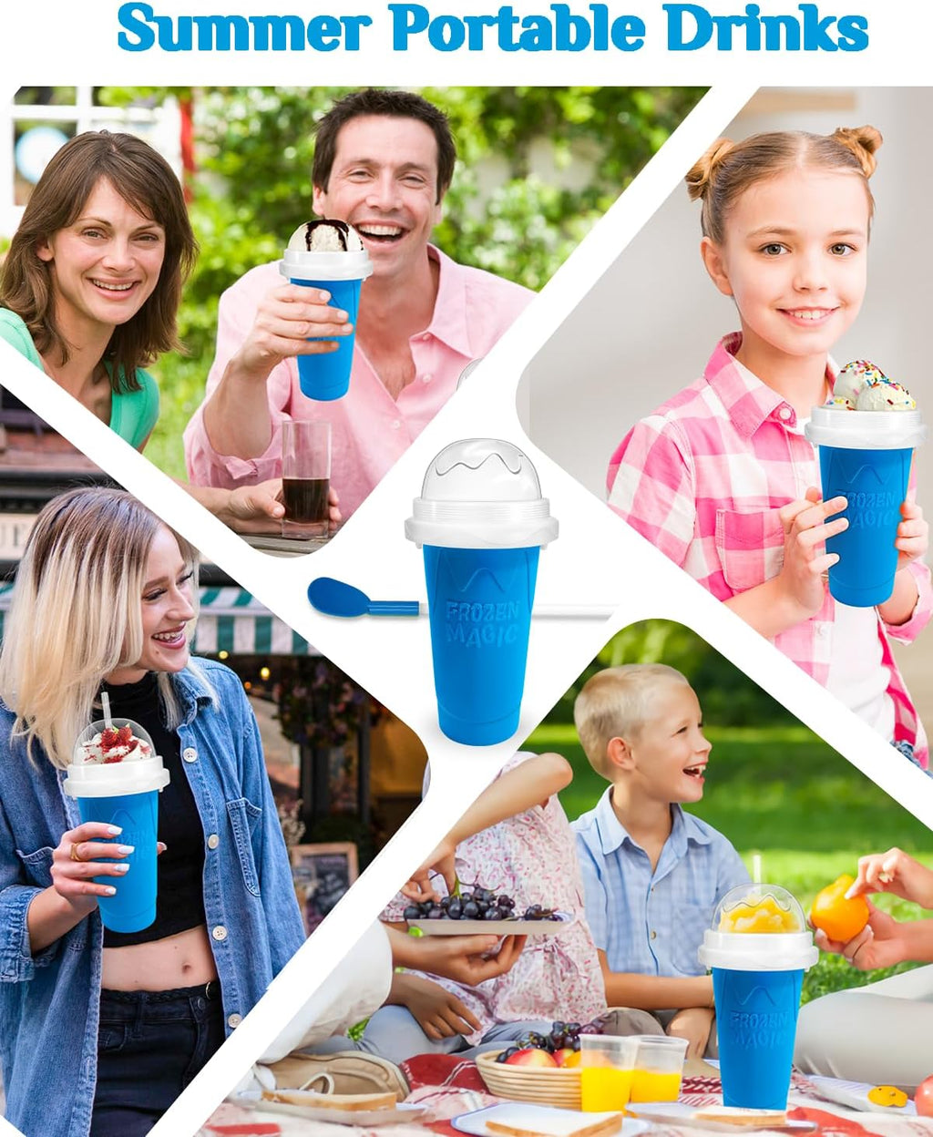 Skiennix Slushy Cup - DIY Magic Slushy Maker for Juices & Ice Cream | Portable Double-Layer Design (Blue)