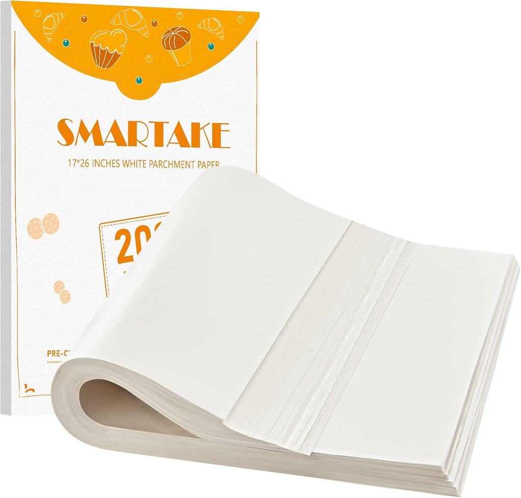 SMARTAKE Parchment Paper Baking Sheets - 200 Pcs Non-Stick Precut 17x26 Inch for Baking, Grilling & More