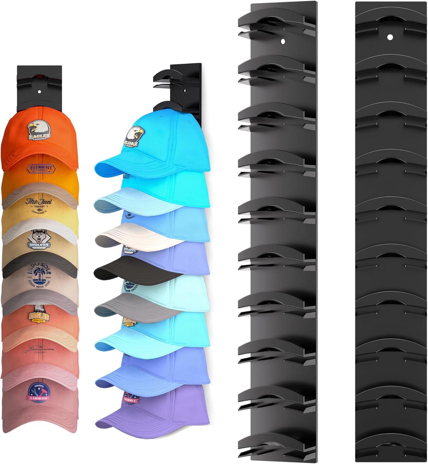 Skiennix Hat Organizer - Wall-Mounted Rack for Up to 20 Baseball Caps | Strong Adhesive, Black