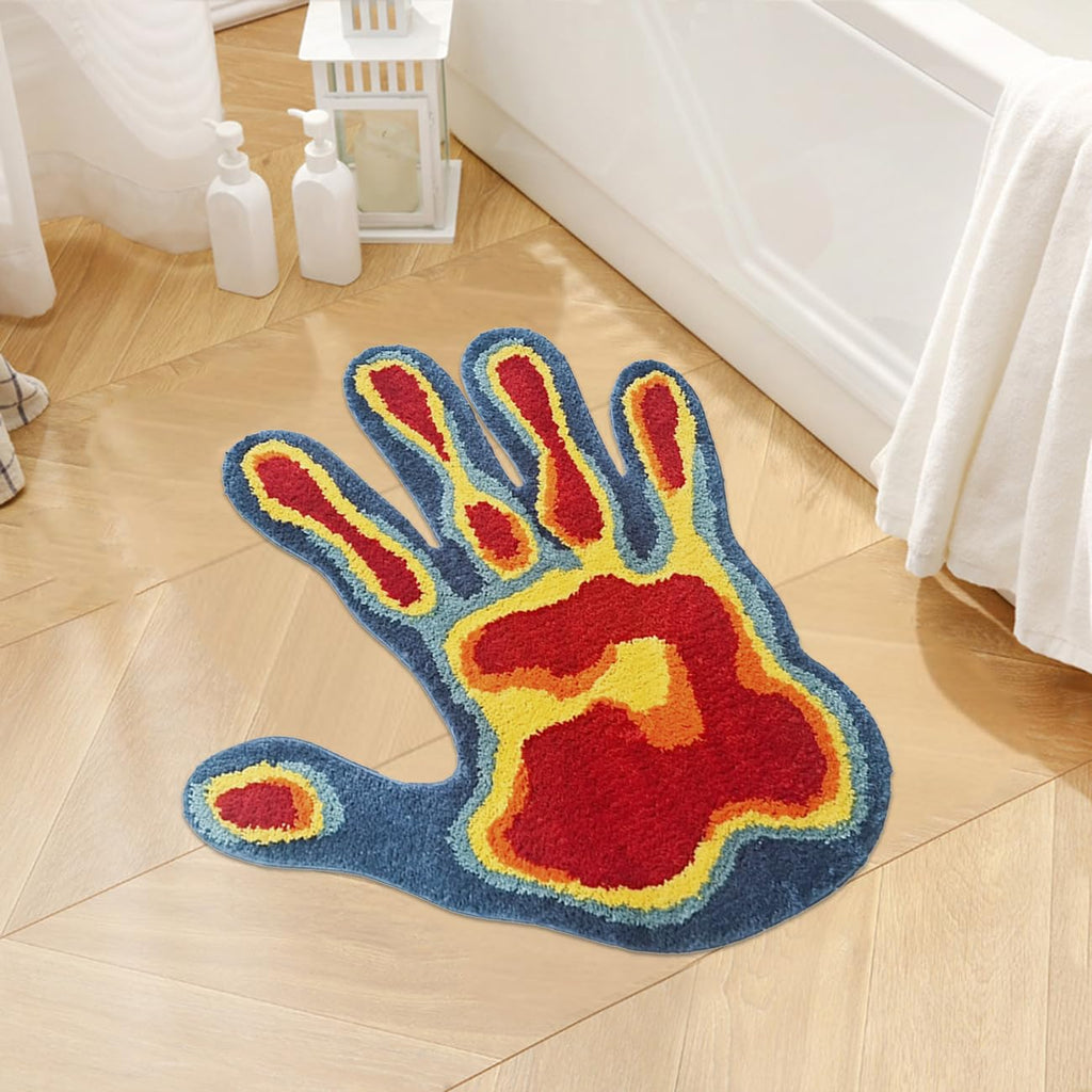 Shovagy Hand Shaped Rug Fun Bathroom Rugs Cool Abstract Cute Bath Mat Tufted Extra Soft Quick Dry Water Absorbent Non Slip Bath Mats Bedroom Aesthetic Decor Carpet, 2.6 x 2.6FT