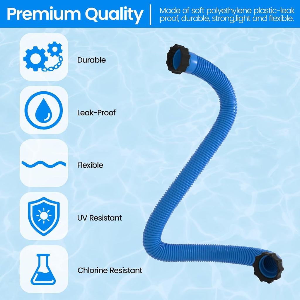 Skiennix Pool Hose Replacement - 1.5" x 40" for Above Ground Pools | Pack of 2, Blue, Compatible with Filters